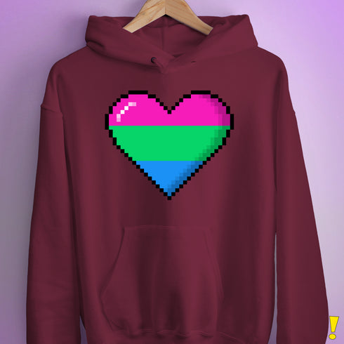Polysexual Pride Pixel Heart Hoodie - Maroon